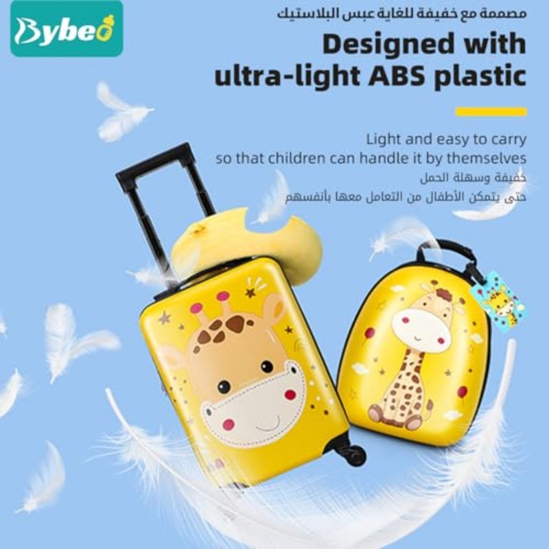 3Pcs Luggage Set, 18 Inch Travel Suitcase, Cartoon Rolling Luggages, Child Trolley Bag with 14-Inch Backpack, U-Shaped Pillow, Wheels and Telescopic Handle Yellow - Image 4