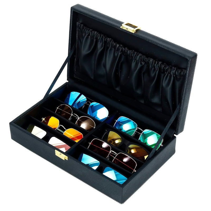 Hard Craft Sunglass Case - 8 Slots PU Leather Eyewear Goggles Box Organizer for Men and Women Collection - Image 1