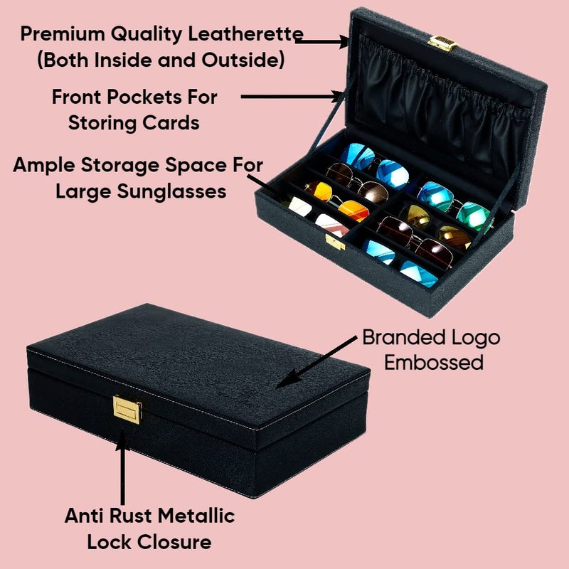 Hard Craft Sunglass Case - 8 Slots PU Leather Eyewear Goggles Box Organizer for Men and Women Collection - Image 4