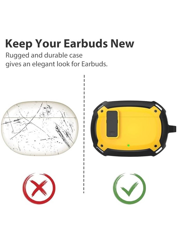 Generic - Compatible With Cover Beats Studio Buds 2021/Buds+ Case 2023, [Secure Lock] Cool Beats Studio Buds Plus Protective Cover with KeychainNew Beats Studio Ear Buds Case (Black/Yellow) - Image 1