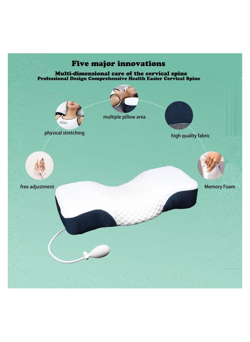 رايتشر الرقبة وسادة رغوة الذاكرة مع كيس الهواء قابل للتعديل ارتفاع الرقبة وسادة لتخفيف الألم ، مريح العظام الرقبة كفاف يدعم نفخ وسادة للأرق - Image 3
