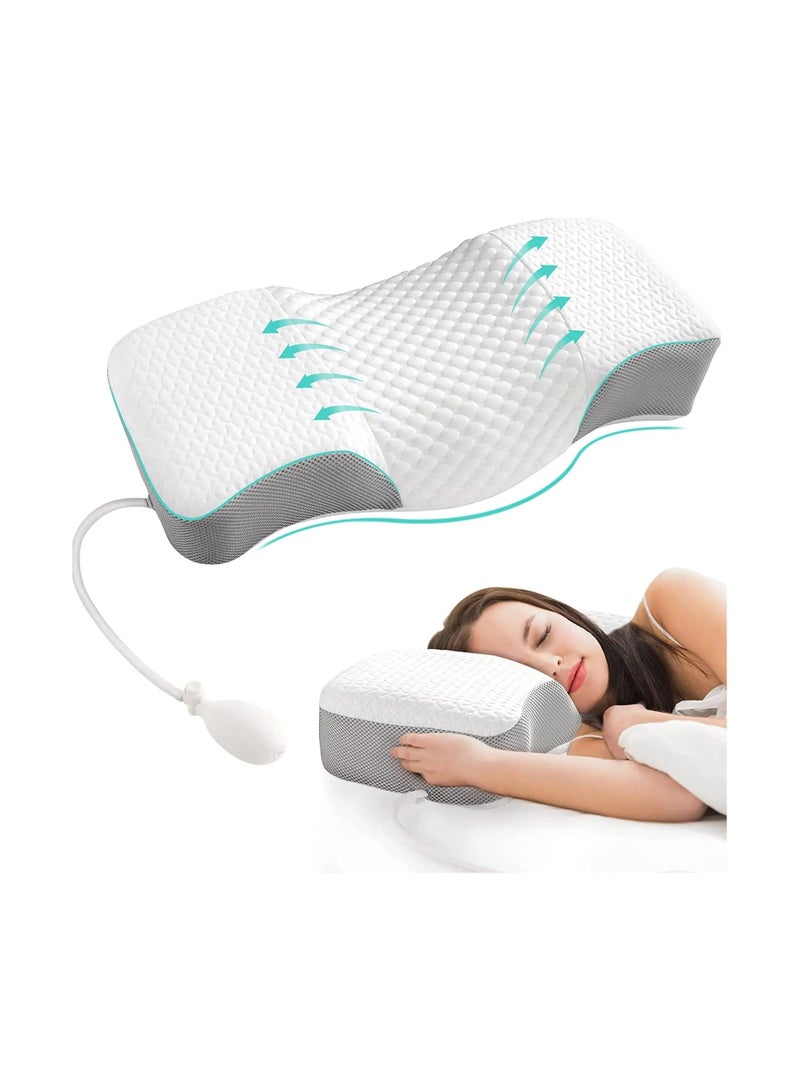 رايتشر الرقبة وسادة رغوة الذاكرة مع كيس الهواء قابل للتعديل ارتفاع الرقبة وسادة لتخفيف الألم ، مريح العظام الرقبة كفاف يدعم نفخ وسادة للأرق - Image 1