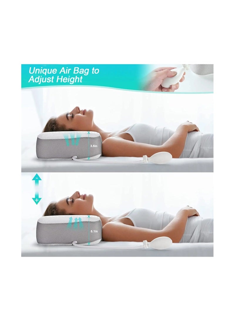 رايتشر الرقبة وسادة رغوة الذاكرة مع كيس الهواء قابل للتعديل ارتفاع الرقبة وسادة لتخفيف الألم ، مريح العظام الرقبة كفاف يدعم نفخ وسادة للأرق - Image 2