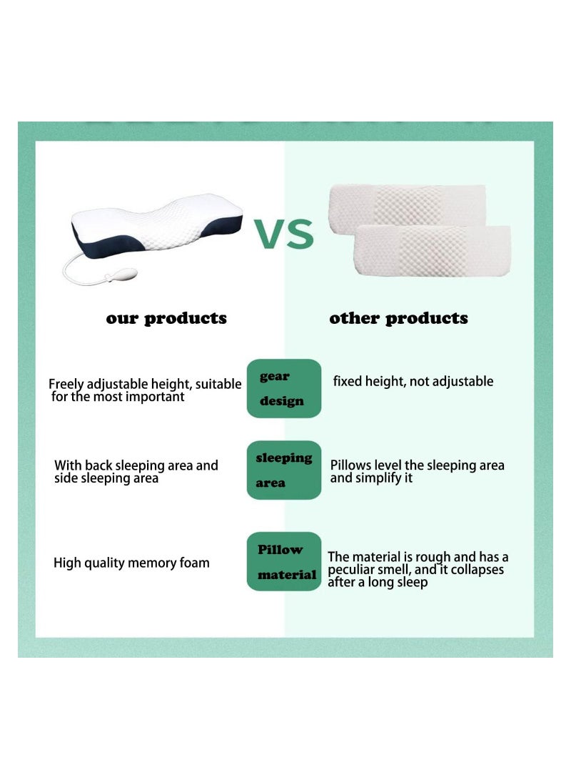 رايتشر الرقبة وسادة رغوة الذاكرة مع كيس الهواء قابل للتعديل ارتفاع الرقبة وسادة لتخفيف الألم ، مريح العظام الرقبة كفاف يدعم نفخ وسادة للأرق - Image 5