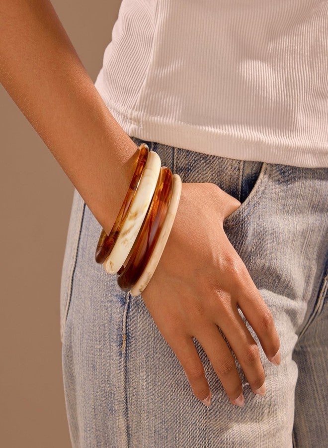 SYGY 4PCS Chunky Acrylic Bangles Bracelets for Women, Geometric Acrylic Resin Wide Thin Bangle Bracelet, Geometric Round Wristbands, Plastic Bracelet for Women - Image 3