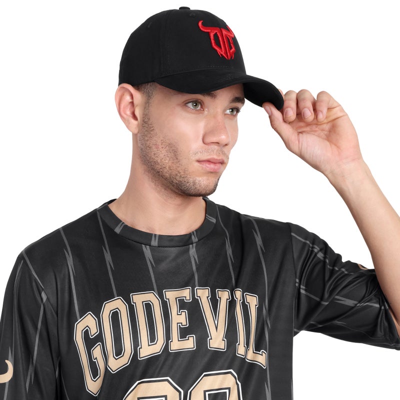 GO DEVIL Premium Logo Red Printed Embroidered Black Cap For Men - Image 4