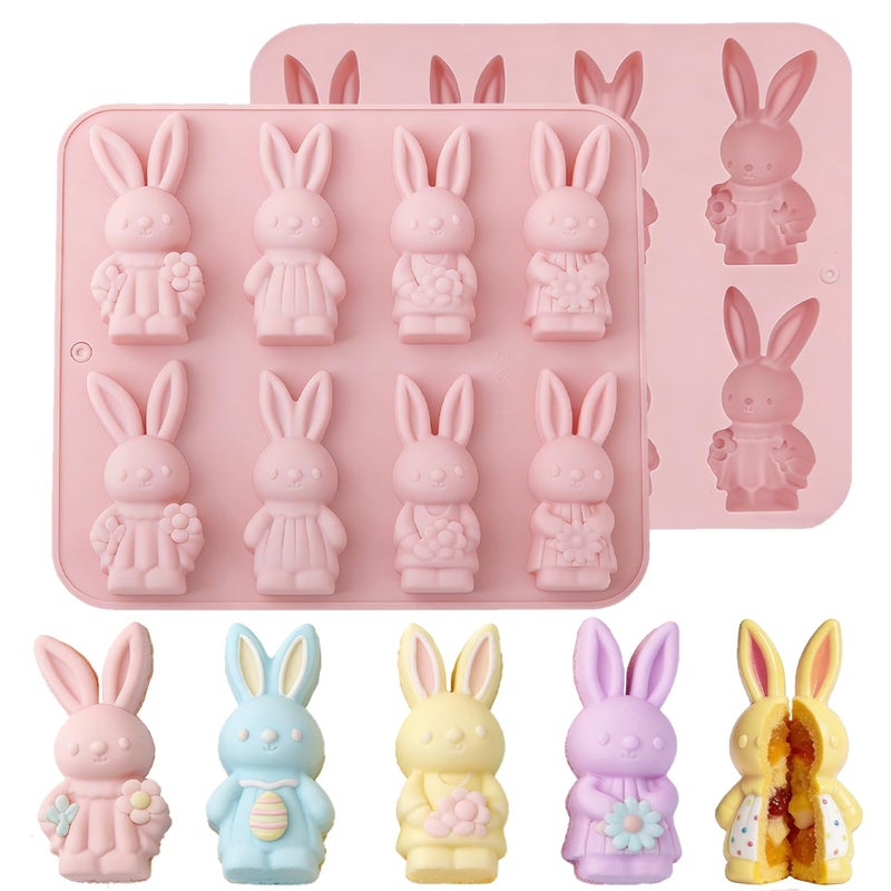 Dreplfn Easter Silicone Mold 2Pcs Bunny Silicone Molds 2 Inch Rabbit Chocolate Candy Molds Cake Pan Chocolate Baking Mold for Baking Cake Jelly Pudding Fondant Muffin Soap Candle Ice Cubes - Image 1