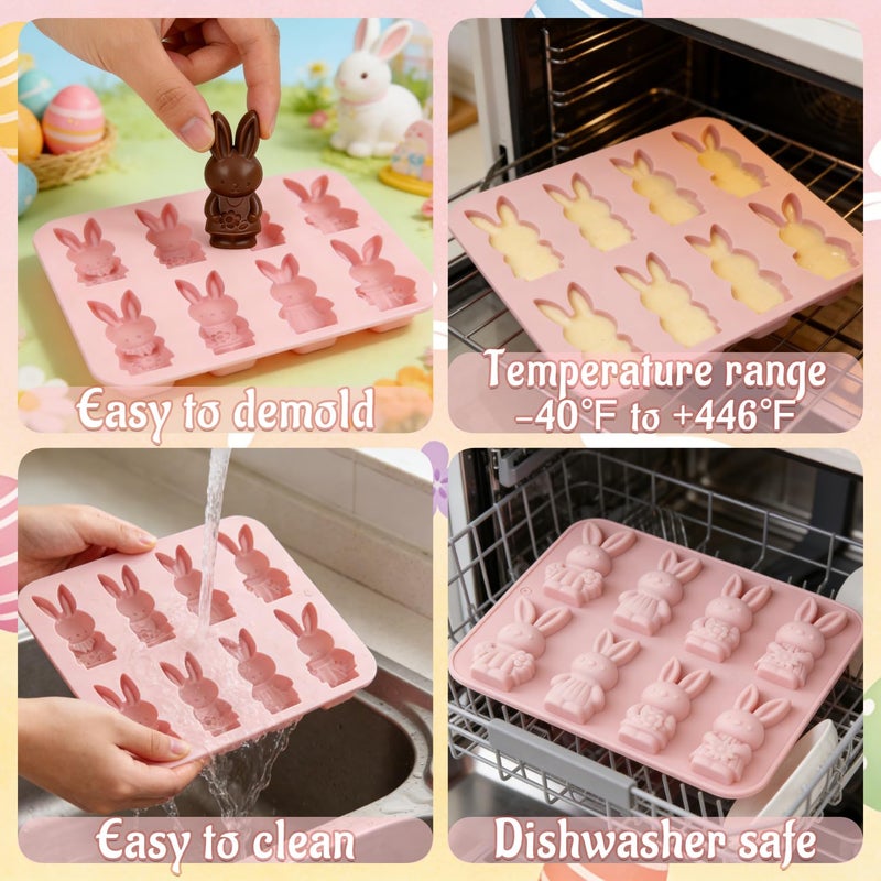 Dreplfn Easter Silicone Mold 2Pcs Bunny Silicone Molds 2 Inch Rabbit Chocolate Candy Molds Cake Pan Chocolate Baking Mold for Baking Cake Jelly Pudding Fondant Muffin Soap Candle Ice Cubes - Image 5