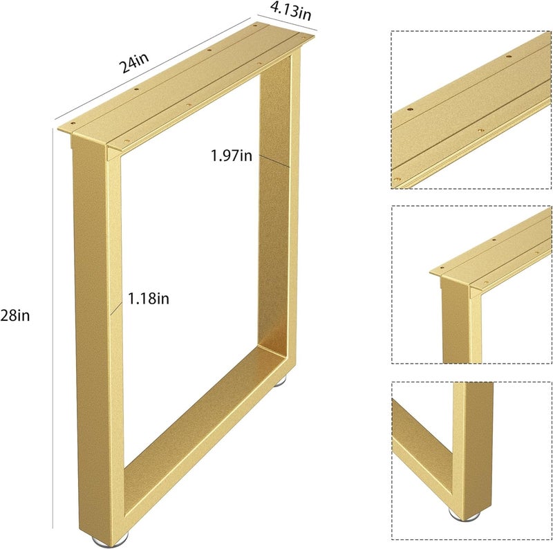 Cartvilla Cartvilla Metal Table Legs 28 inch Height x 24 inch Wide with Adjustable Protector Feet Metal Furniture Legs for Coffee Table Cocktail Table Square Tube Leg Bear Up to 800lb Gold Set of 2 - Image 2