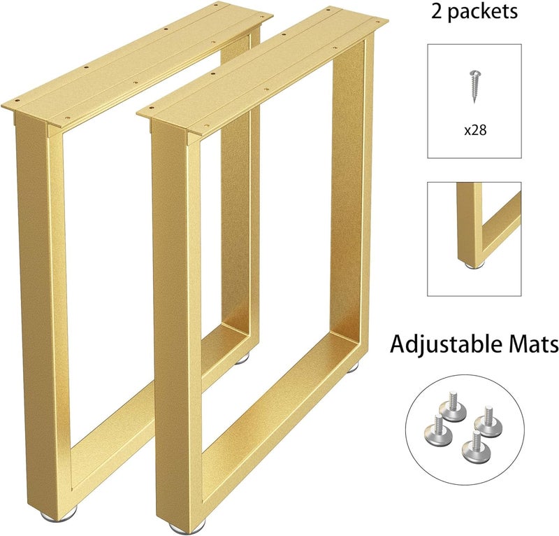 Cartvilla Cartvilla Metal Table Legs 28 inch Height x 24 inch Wide with Adjustable Protector Feet Metal Furniture Legs for Coffee Table Cocktail Table Square Tube Leg Bear Up to 800lb Gold Set of 2 - Image 3