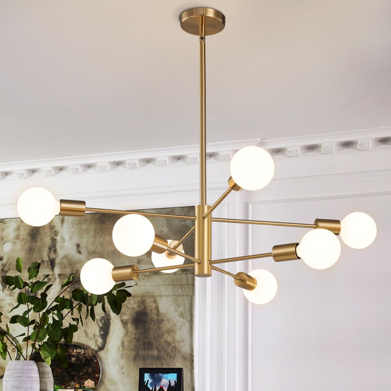 RUIYEY Modern Sputnik Chandeliers Light, 8-Light Gold Dining Room Chandelier Over Table, E26 Mid Century Ceiling Light Fixtures Height Adjustable Hanging Pendant Lighting for Entryway Foyer - Image 1
