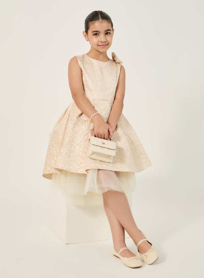 Styli Jacquard Mesh Hem Sleeveless Dress - Image 1