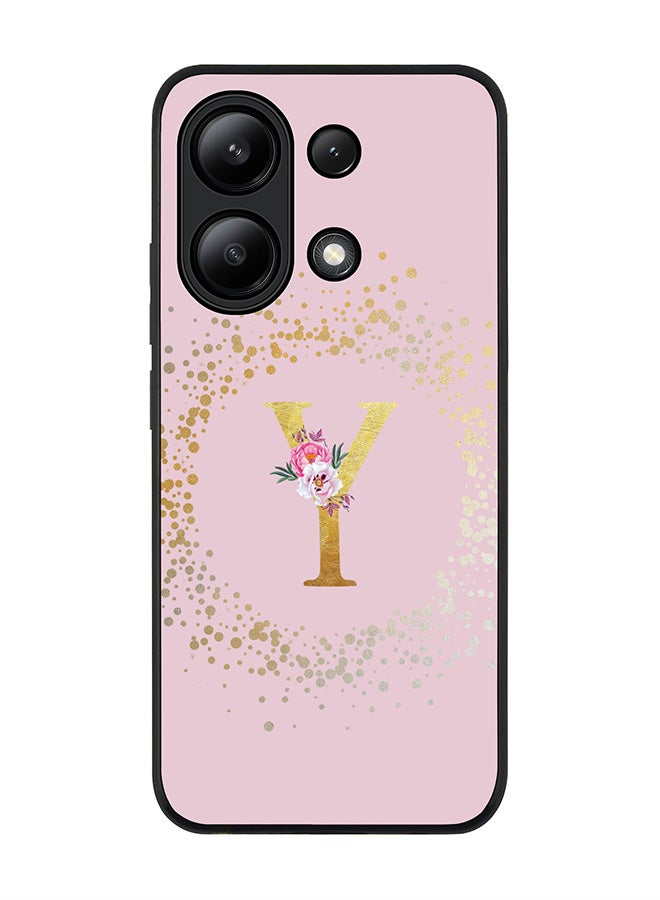 Stylizedd Rugged Black edge case for Xiaomi Redmi Note 13 4G, Slim fit Cover Custom Monogram Initial Letter Floral Pattern Alphabet - Y  (Pink ) - Image 1