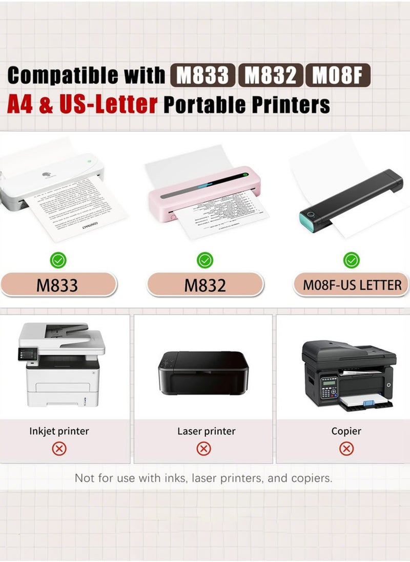 Jourvent A4 Thermal Paper, 210 x 297 mm Folding Black Mark Thermal Paper for A4 Portable Thermal Printer, compatible with portable letter thermal printer, 8.27"×11.69” Size, Compatible with M08F-Letter M832 M833 M834 M835 HRPT MT800 Thermal Paper(100 sheets)  - Image 2