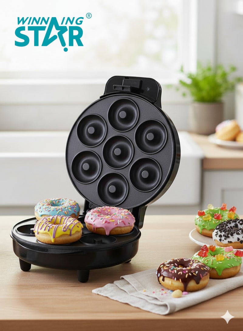 Winning Star Mini Donut Maker Machine for Home, 1000W Double-Sided Heating Makes 7 Doughnuts with Non-Stick Surface for Kid Breakfast, Snacks, Desserts - Image 1