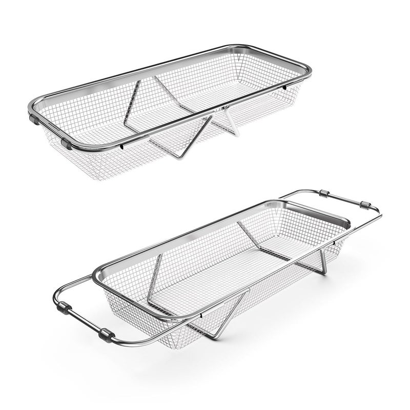 WAGENSTEIGER Extendable Dish Rack with Feet, Vegetable Colander Basket, Stainless Steel Dish or Silverware Drying Rack, Ultimate Kitchen Organizer Over The Sink (12.40 x 5.12 x 2.36 Inches) - Image 1