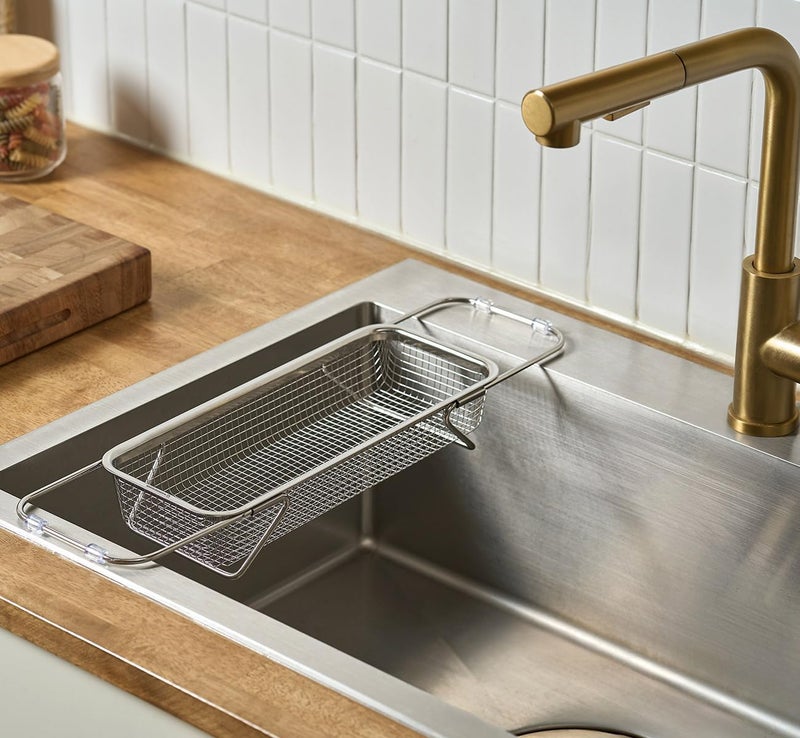 WAGENSTEIGER Extendable Dish Rack with Feet, Vegetable Colander Basket, Stainless Steel Dish or Silverware Drying Rack, Ultimate Kitchen Organizer Over The Sink (12.40 x 5.12 x 2.36 Inches) - Image 2