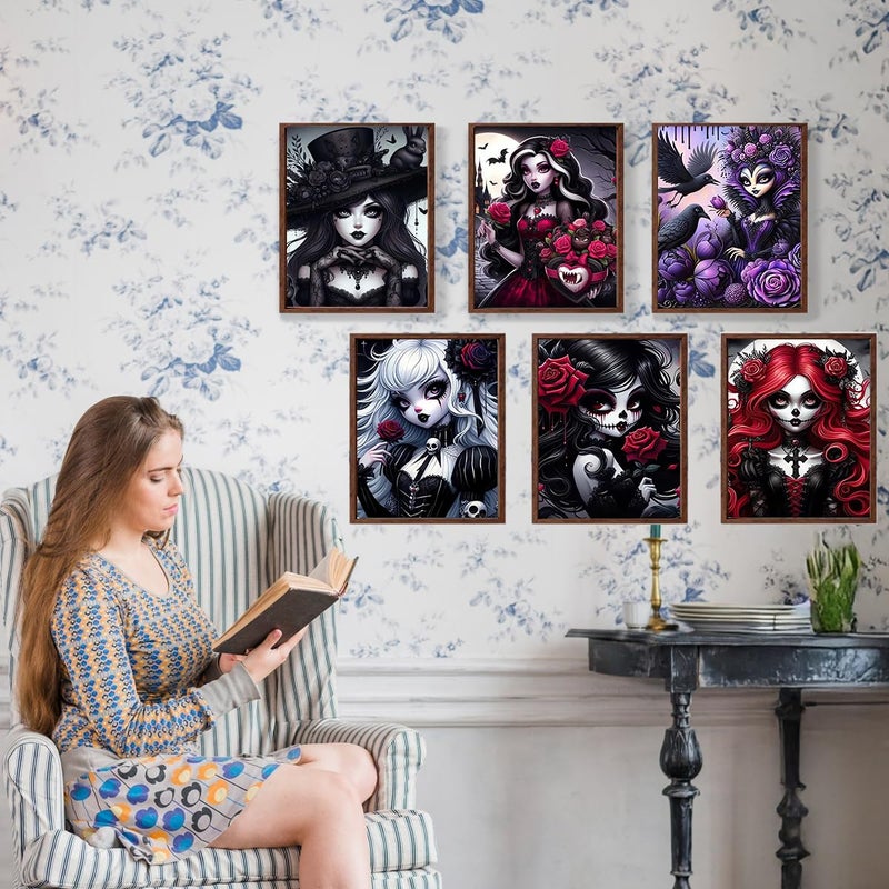 DAZZLEDOTS Diamond Art Kits for Adults, 6-Pack Gothic Girl Diamond Painting Kits for Beginner Princess Round 5D Full Drill Diamond Dots Crafts for Home Wall Decor Gifts 12x16 Inch - Image 2