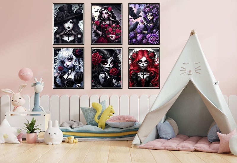 DAZZLEDOTS Diamond Art Kits for Adults, 6-Pack Gothic Girl Diamond Painting Kits for Beginner Princess Round 5D Full Drill Diamond Dots Crafts for Home Wall Decor Gifts 12x16 Inch - Image 3