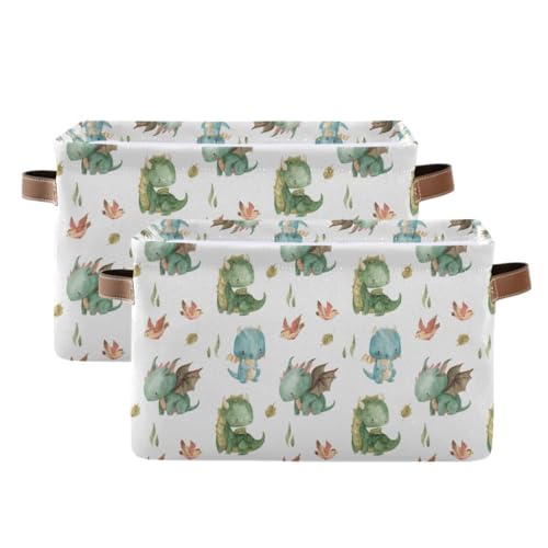 xigua Cute Dragon Storage Basket Collapsible Storage Bins Waterproof Canvas Storage Basket with Leather Handles for Home Closets OfficesBedroomsGift Baskets1PCS - Image 3