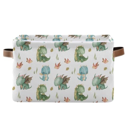 xigua Cute Dragon Storage Basket Collapsible Storage Bins Waterproof Canvas Storage Basket with Leather Handles for Home Closets OfficesBedroomsGift Baskets1PCS - Image 1