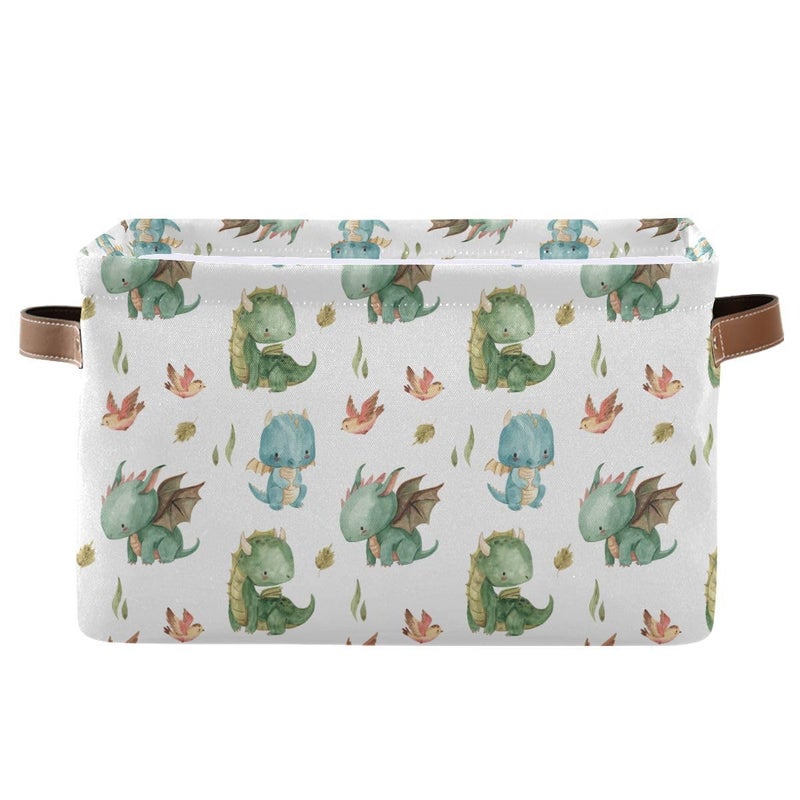 xigua Cute Dragon Storage Basket Collapsible Storage Bins Waterproof Canvas Storage Basket with Leather Handles for Home Closets OfficesBedroomsGift Baskets1PCS - Image 2