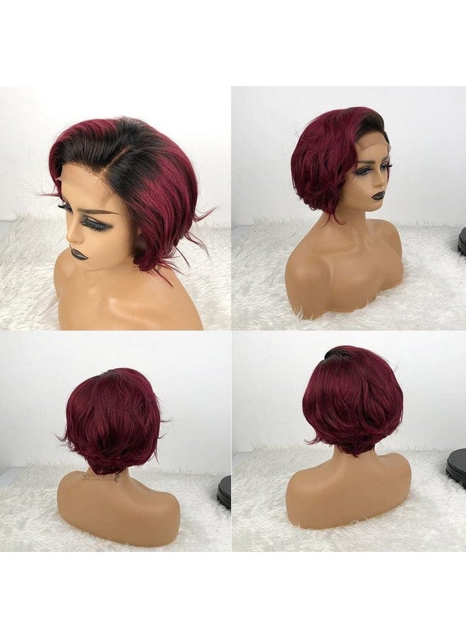 يو سيكسي باروكة شعر بشري بقصّة Pixie ملونة من 1B99J، باروكة شعر بشري بقصّة Pixie للنساء ذوات البشرة السمراء، باروكة شعر مجعدة قصيرة بقصّة Pixie من الأمام من الدانتيل، مقاس 13X4X1، باروكة شعر بشري بقصّة Pixie من الأمام من الدانتيل، كثافة 150%، مسبقة النتف بشعر الأطفال  - Image 2
