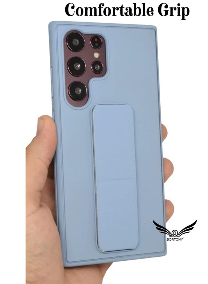 ELTRAZONE Galaxy S23 Ultra Case Fully Covered With Finger Grip Stand Holder Anti Slip Shockproof Protective Case Cover For Samsung Galaxy S23 Ultra 5G (Sky Blue) - Image 3