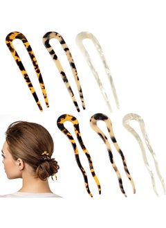 6 Pieces French Tortoise Hair Pins Tortoise Shell U Shaped Clips Large Wavy Crink Chignon Pins Cellulose Acetate Updo Bun Hair Sticks with 2 Prongs for Women Hairstyle AccessoriesRetro