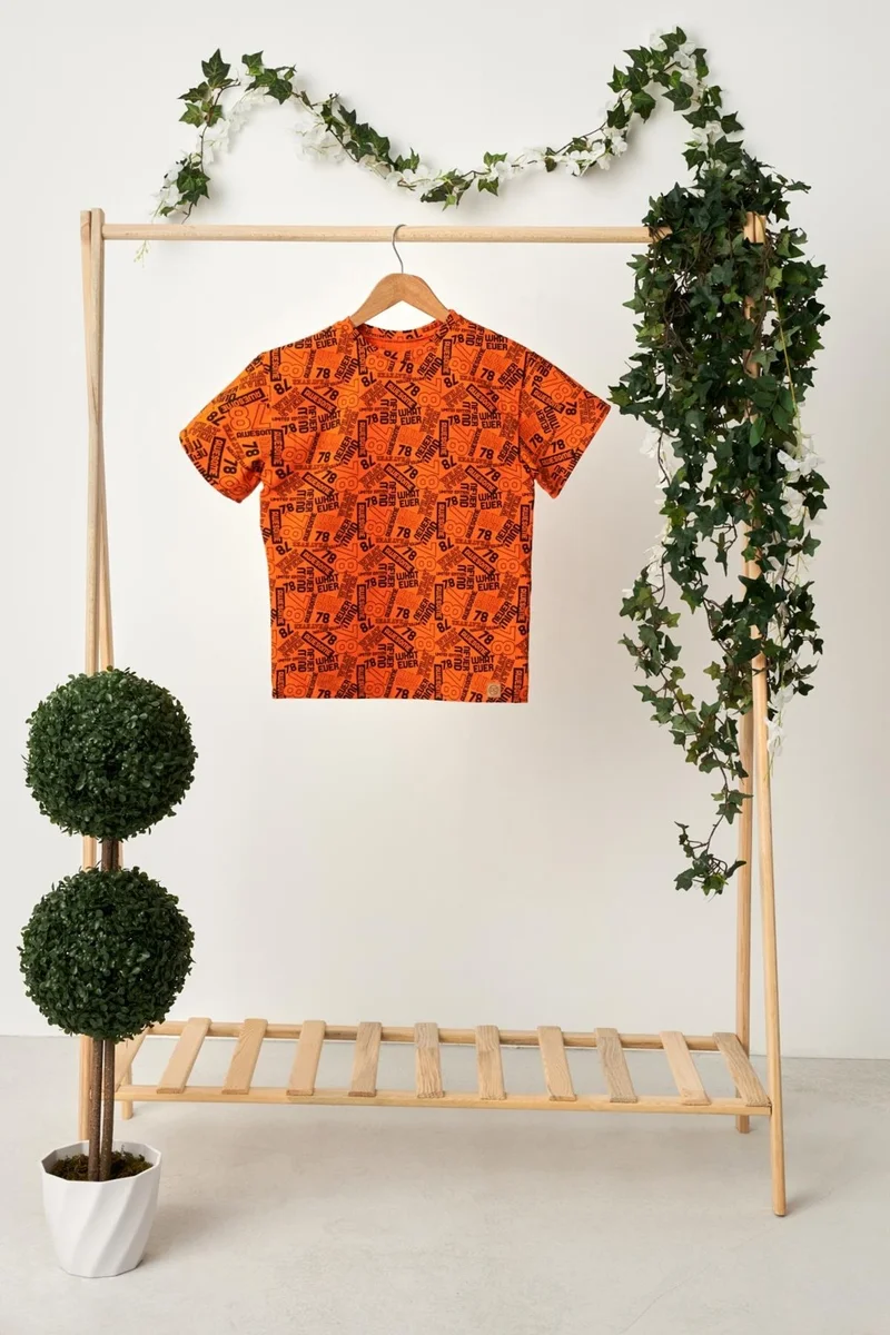 بيبيجيز Orange Girl's Short Sleeve Crew Neck Anti-Sweat, Comfortable Cotton Combed T-Shirt