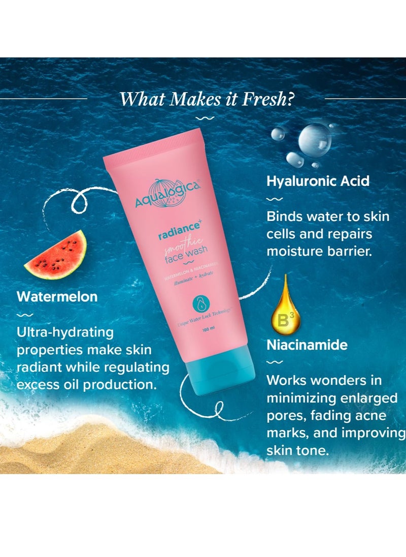 Aqualogica Radiance + Smoothie Face Wash with Watermelon | Cleanses & Controls Excess Oil | Niacinamide Helps Reduce Acne Marks & Spots | 3.38 Fl Oz/100 ml  - Image 3