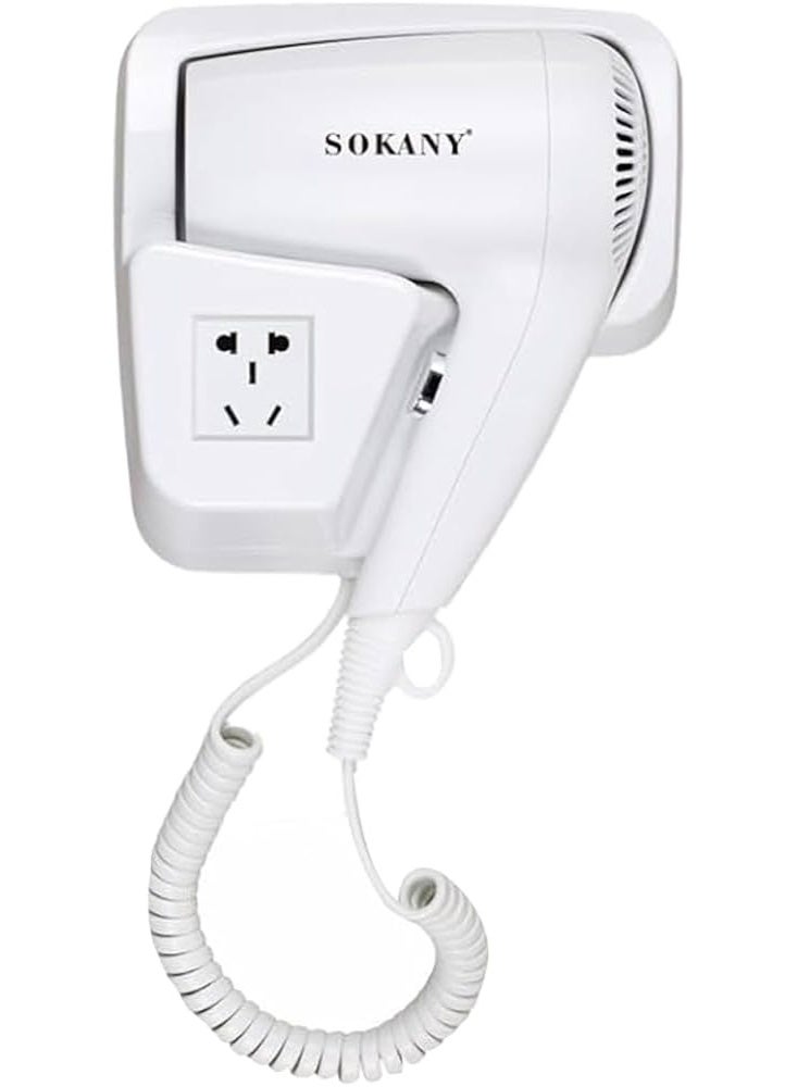 sokany SK-2217 Wall Mounted Hair Dryer Professional Bathroom Blow Dryer with Powerful Motor Multiple Heat and Speed Settings for Hotels Salons and Home Use Space Saving Design White Electric Wall Mounted Hair Dryer with Quiet Operation Overheat Protection and Easy Maintenance System for Fast Efficient Daily Hair Drying - Image 1