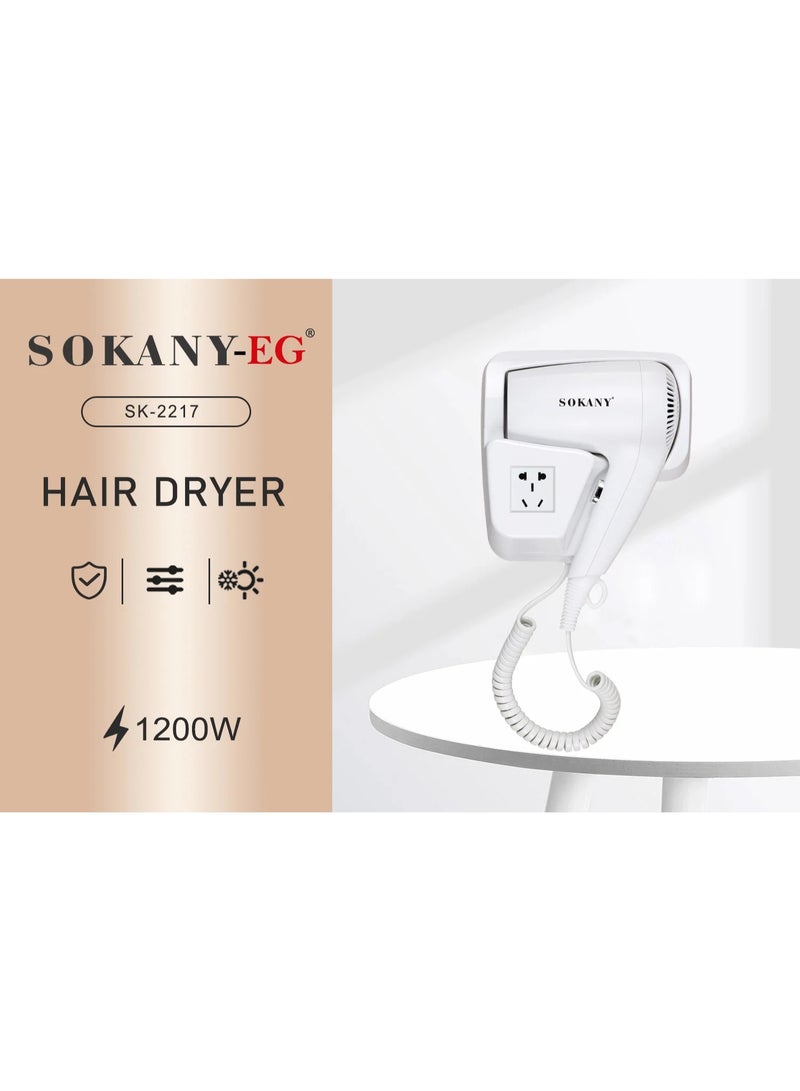 sokany SK-2217 Wall Mounted Hair Dryer Professional Bathroom Blow Dryer with Powerful Motor Multiple Heat and Speed Settings for Hotels Salons and Home Use Space Saving Design White Electric Wall Mounted Hair Dryer with Quiet Operation Overheat Protection and Easy Maintenance System for Fast Efficient Daily Hair Drying - Image 4
