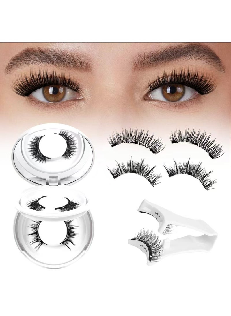 VIUAUAX مجموعة رموش مغناطيسية ذات مظهر طبيعي 2 زوج رموش مغناطيسية قابلة لإعادة الاستخدام على الوجهين مع أداة تطبيق ومرآة، لا تحتاج إلى غراء، رموش شريطية، أسود - Image 1