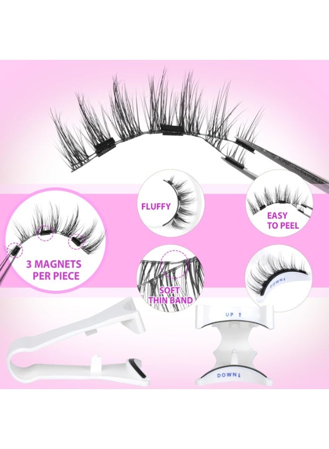VIUAUAX مجموعة رموش مغناطيسية ذات مظهر طبيعي 2 زوج رموش مغناطيسية قابلة لإعادة الاستخدام على الوجهين مع أداة تطبيق ومرآة، لا تحتاج إلى غراء، رموش شريطية، أسود - Image 2