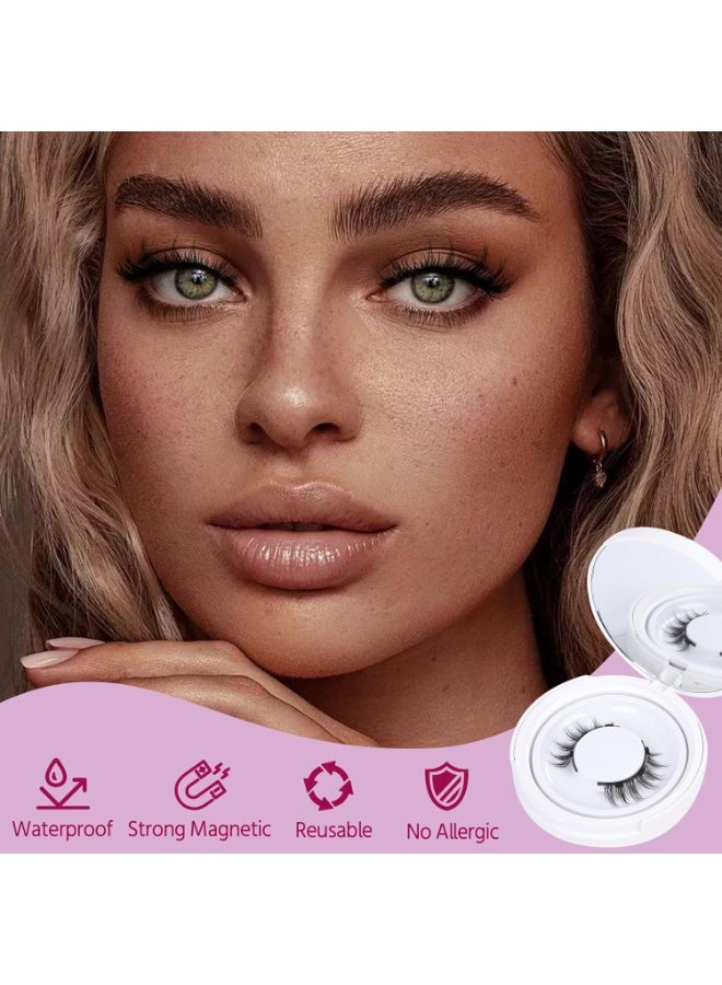 VIUAUAX مجموعة رموش مغناطيسية ذات مظهر طبيعي 2 زوج رموش مغناطيسية قابلة لإعادة الاستخدام على الوجهين مع أداة تطبيق ومرآة، لا تحتاج إلى غراء، رموش شريطية، أسود - Image 3