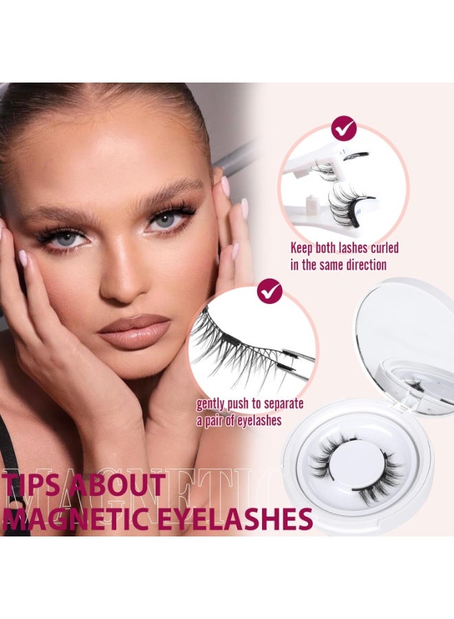 VIUAUAX مجموعة رموش مغناطيسية ذات مظهر طبيعي 2 زوج رموش مغناطيسية قابلة لإعادة الاستخدام على الوجهين مع أداة تطبيق ومرآة، لا تحتاج إلى غراء، رموش شريطية، أسود - Image 4