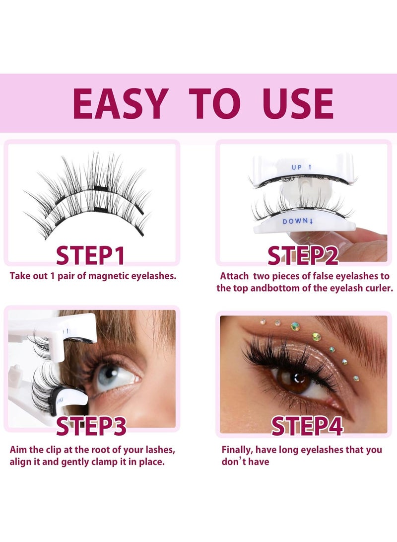 VIUAUAX مجموعة رموش مغناطيسية ذات مظهر طبيعي 2 زوج رموش مغناطيسية قابلة لإعادة الاستخدام على الوجهين مع أداة تطبيق ومرآة، لا تحتاج إلى غراء، رموش شريطية، أسود - Image 5
