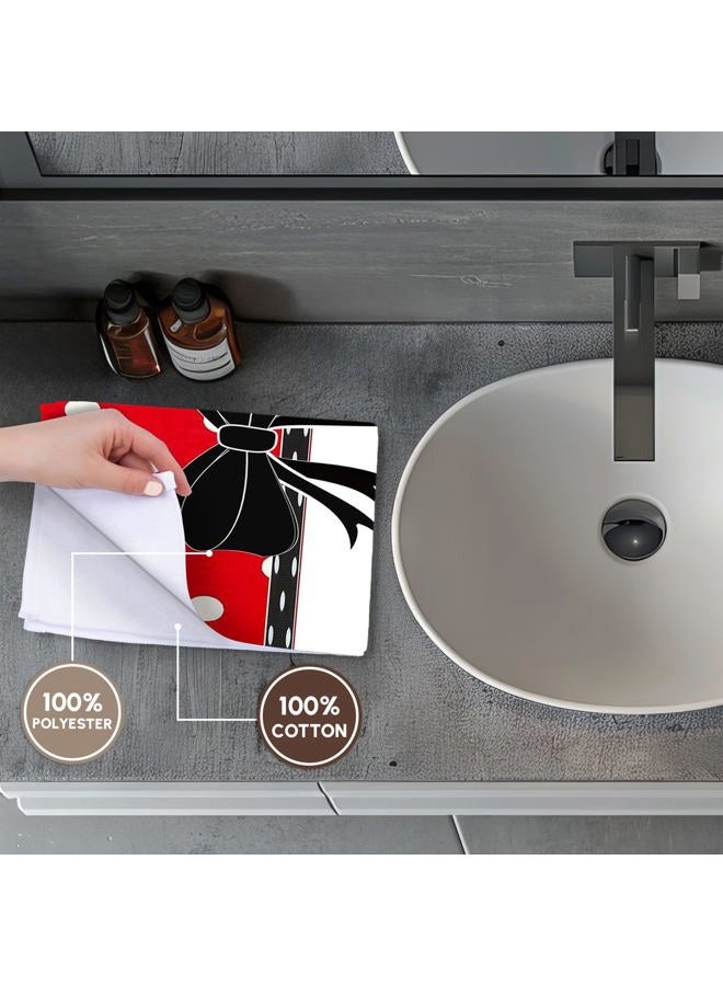 3DROSE 3D Rose Image of Cherry Music Notes with Bow and Red Polka Dots Hand Towel, 15" x 22" - Image 4