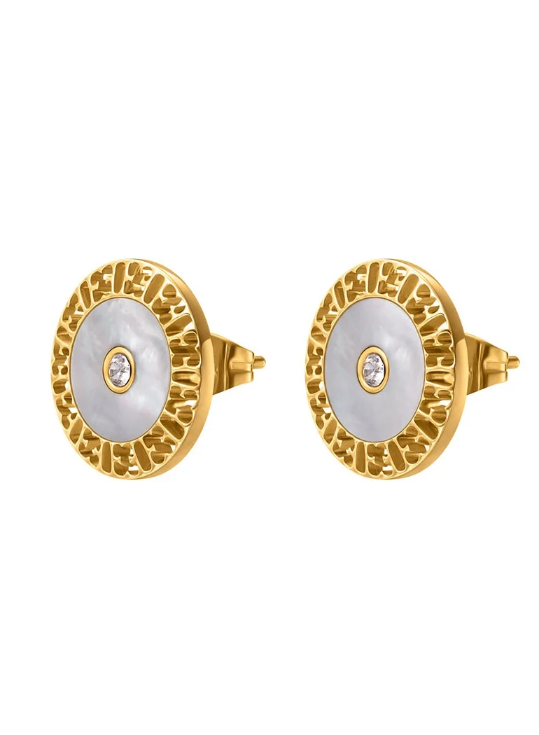 ESCADA Naomi Earrings for Women Circular Mother-of-Pearl Studs and  Crystal Accents