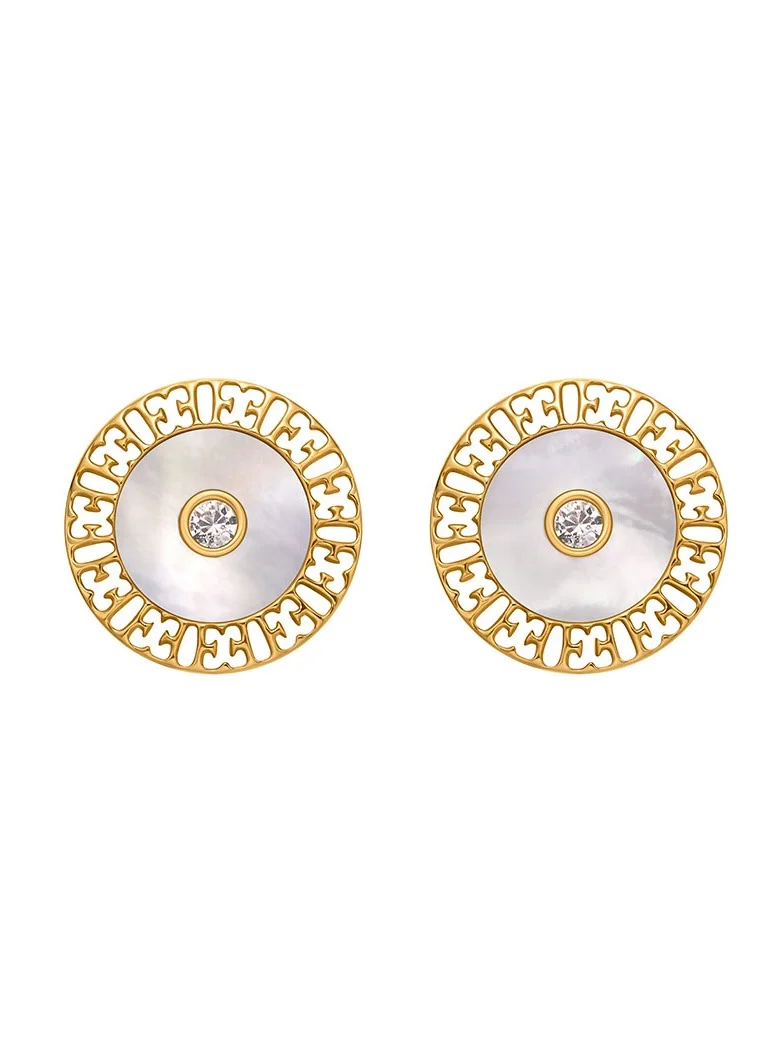 ESCADA Naomi Earrings for Women Circular Mother-of-Pearl Studs and  Crystal Accents