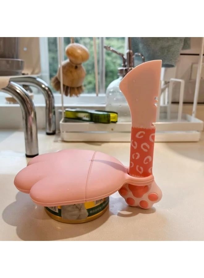 Cat Food Can Spoon & Can Covers, Cute Paw Silicone Pet Food Can Opener Spatula & Can Lids, Stainless Steel Wet Food Spoon for Cats and Dogs (Pink)  - Image 4