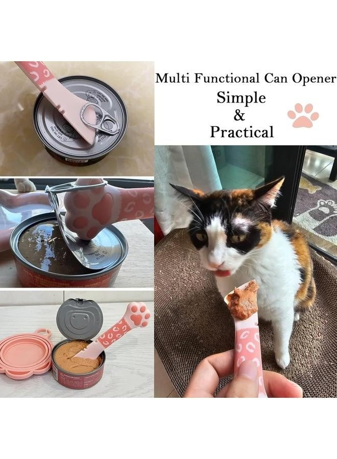 Cat Food Can Spoon & Can Covers, Cute Paw Silicone Pet Food Can Opener Spatula & Can Lids, Stainless Steel Wet Food Spoon for Cats and Dogs (Pink)  - Image 2