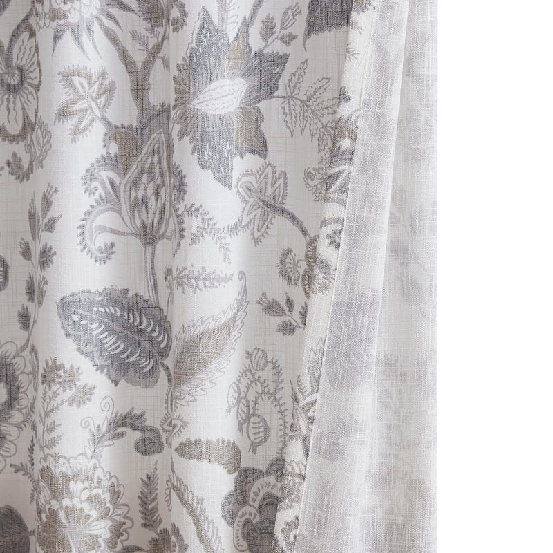Kayne Studio Backtab Rod Pocket Jacobean Floral Semi Sheer Curtains Botanical Leaf Printed Vintage Farmhouse Curtains for Living Room Linen Grey Light Filtering Window Treatment Sets,52"x84",2 Panels - Image 4