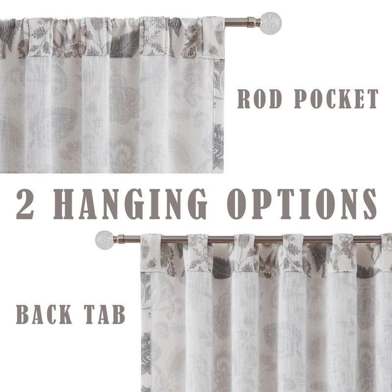Kayne Studio Backtab Rod Pocket Jacobean Floral Semi Sheer Curtains Botanical Leaf Printed Vintage Farmhouse Curtains for Living Room Linen Grey Light Filtering Window Treatment Sets,52"x84",2 Panels - Image 5