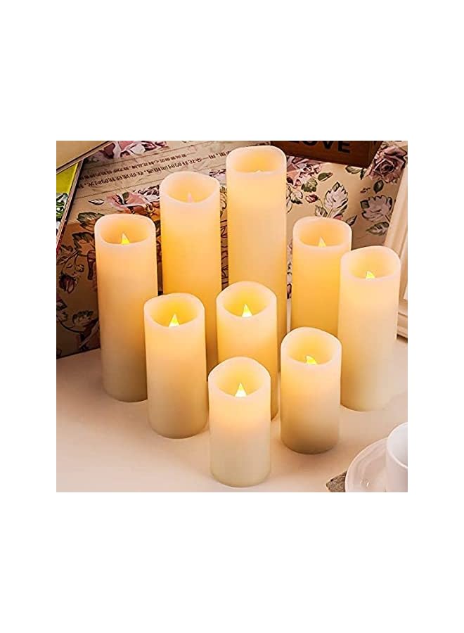 The Bros Flameless Candles Battery Operated Candles 4" 5" 6" 7" 8" 9" Ivory Real Wax Pillar LED Candles with 10-Key Remote and Cycling 24 Hours Timer (9PCS) - Image 4