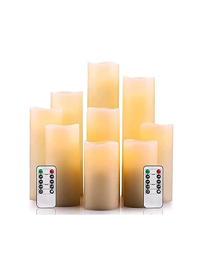 The Bros Flameless Candles Battery Operated Candles 4" 5" 6" 7" 8" 9" Ivory Real Wax Pillar LED Candles with 10-Key Remote and Cycling 24 Hours Timer (9PCS) - Image 2