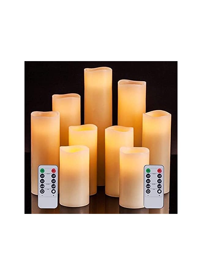 The Bros Flameless Candles Battery Operated Candles 4" 5" 6" 7" 8" 9" Ivory Real Wax Pillar LED Candles with 10-Key Remote and Cycling 24 Hours Timer (9PCS) - Image 3