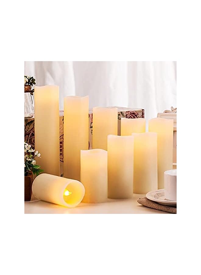 The Bros Flameless Candles Battery Operated Candles 4" 5" 6" 7" 8" 9" Ivory Real Wax Pillar LED Candles with 10-Key Remote and Cycling 24 Hours Timer (9PCS) - Image 5