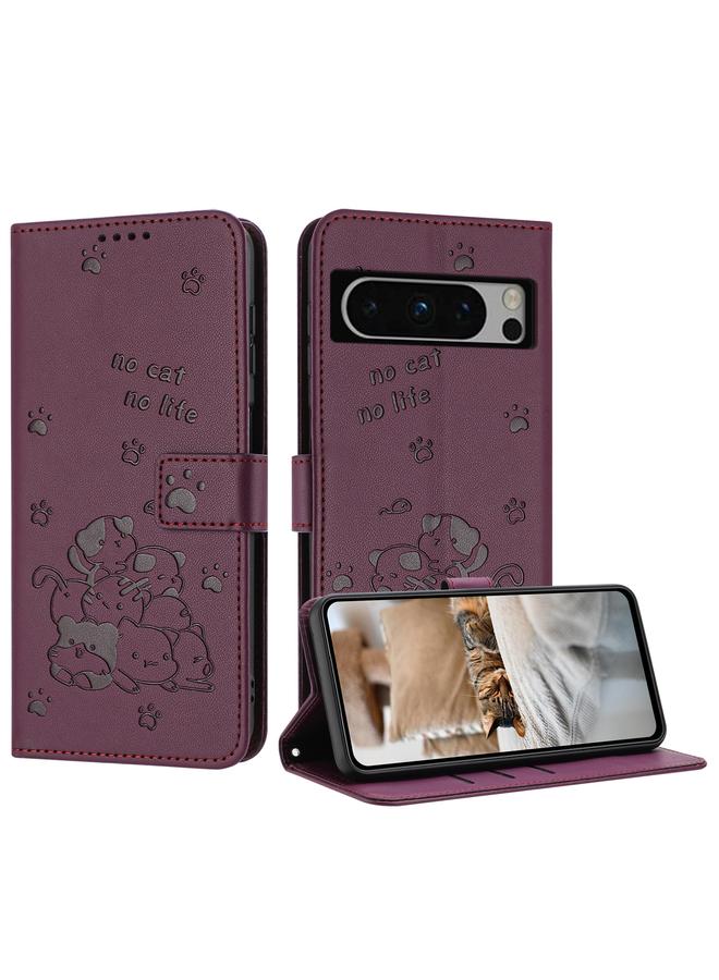 جرين تايجر جراب هاتف Google Pixel 8 Pro من الجلد المنقوش بنقشة قطة مع حبل - Image 1